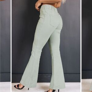 MOSTLY MIA SAGE GREEN LISA HIGH RISE FLAREDENIM SIZE MEDIUM